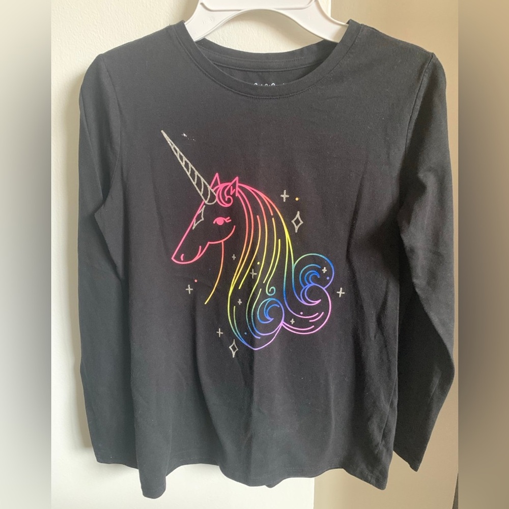 Cat & Jack girls black unicorn graphic long sleeve T-shirt size L (10/12) - Picture 1 of 3